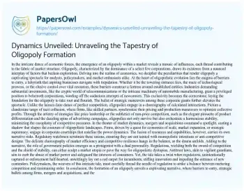 Essay on Dynamics Unveiled: Unraveling the Tapestry of Oligopoly Formation