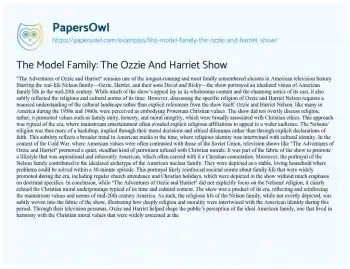 Essay on The Model Family: the Ozzie and Harriet Show