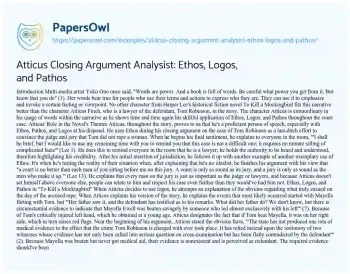 Essay on Atticus Closing Argument Analysist: Ethos, Logos, and Pathos