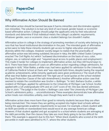 Essay on Why Affirmative Action should be Banned