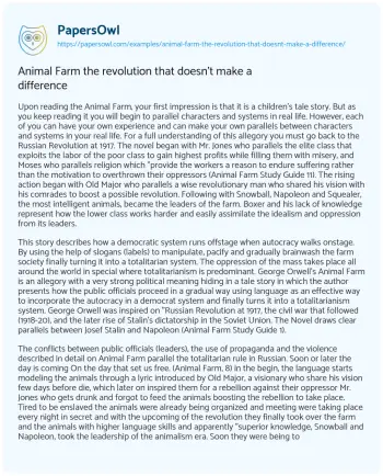 Essay on Animal Farm the Revolution that doesn’t Make a Difference