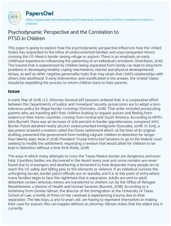 Essay on Psychodynamic Perspective and the Correlation to PTSD in Children