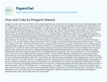 Essay on Oryx and Crake by Margaret Atwood