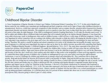 Essay on Childhood Bipolar Disorder