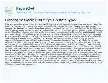 Essay on Exploring the Cosmic Mind of Cyril DeGrasse Tyson