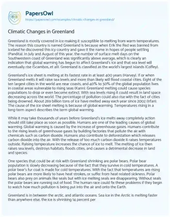 Essay on Climatic Changes in Greenland