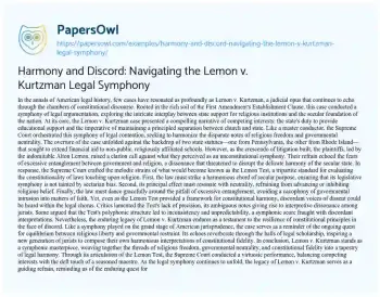 Essay on Harmony and Discord: Navigating the Lemon V. Kurtzman Legal Symphony