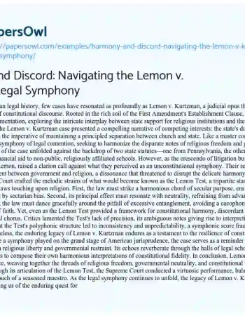 Essay on Harmony and Discord: Navigating the Lemon V. Kurtzman Legal Symphony