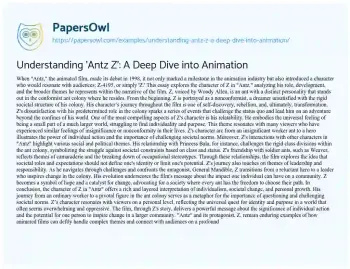 Essay on Understanding ‘Antz Z’: a Deep Dive into Animation