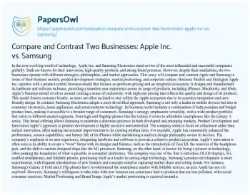 Essay on Compare and Contrast Two Businesses: Apple Inc. Vs. Samsung