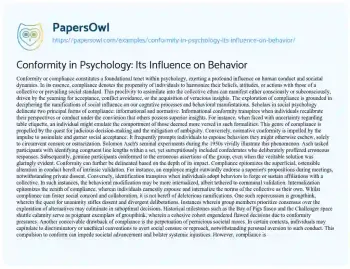 Essay on Conformity in Psychology: its Influence on Behavior