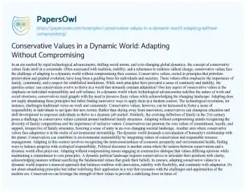 Essay on Conservative Values in a Dynamic World: Adapting Without Compromising