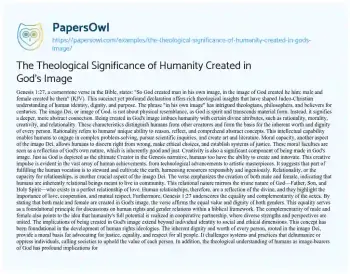 Essay on The Theological Significance of Humanity Created in God’s Image