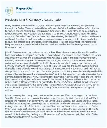 Essay on President John F. Kennedy’s Assassination