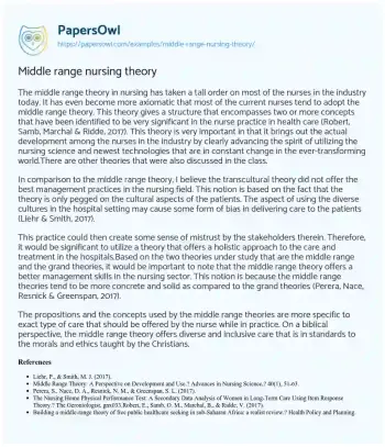 Essay on Middle Range Nursing Theory