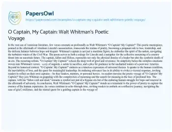 Essay on O Captain, my Captain: Walt Whitman’s Poetic Voyage