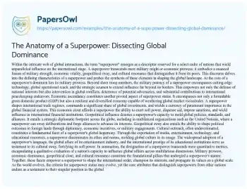 Essay on The Anatomy of a Superpower: Dissecting Global Dominance