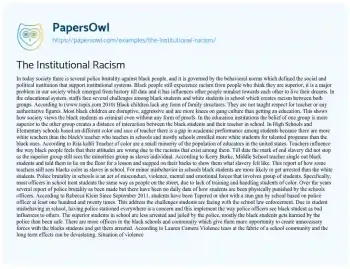 Essay on The Institutional Racism