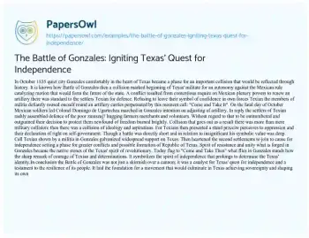 Essay on The Battle of Gonzales: Igniting Texas’ Quest for Independence