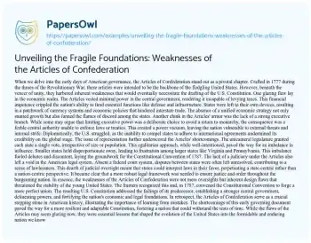 Essay on Unveiling the Fragile Foundations: Weaknesses of the Articles of Confederation