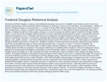 Essay on Frederick Douglass Rhetorical Analysis