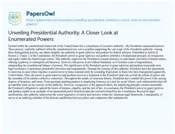 Essay on Unveiling Presidential Authority: a Closer Look at Enumerated Powers