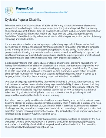 Essay on Dyslexia: Popular Disability