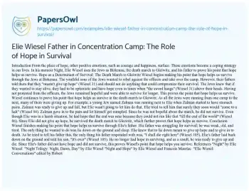 Essay on Elie Wiesel Father in Concentration Camp: the Role of Hope in Survival