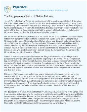 Essay on The European as a Savior of Native Africans