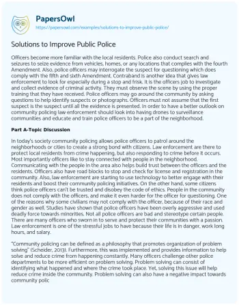 Essay on Solutions to Improve Public Police