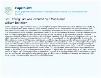 Essay on Self-Driving Cars was Invented by a Man Name William Bertelsen