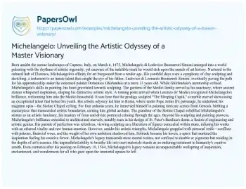 Essay on Michelangelo: Unveiling the Artistic Odyssey of a Master Visionary