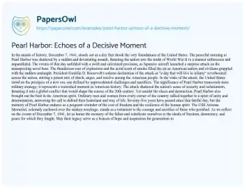 Essay on Pearl Harbor: Echoes of a Decisive Moment