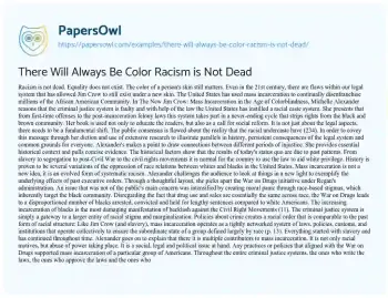 Essay on There Will Always be Color Racism is not Dead