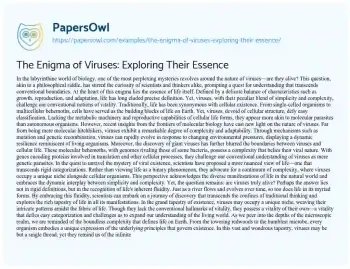 Essay on The Enigma of Viruses: Exploring their Essence