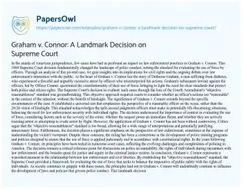 Essay on Graham V. Connor: a Landmark Decision on Supreme Court