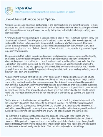 Essay on Should Assisted Suicide be an Option?