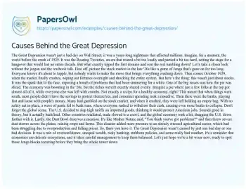 Essay on Causes Behind the Great Depression