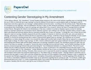 Essay on Contesting Gender Stereotyping in my Amendment