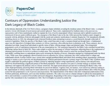 Essay on Contours of Oppression: Understanding Justice the Dark Legacy of Black Codes