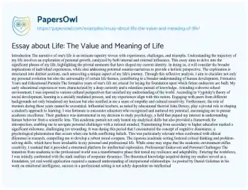 Essay on Essay about Life: the Value and Meaning of Life