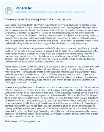 Essay on Caravaggio and Caravaggisti in Th-Century Europe