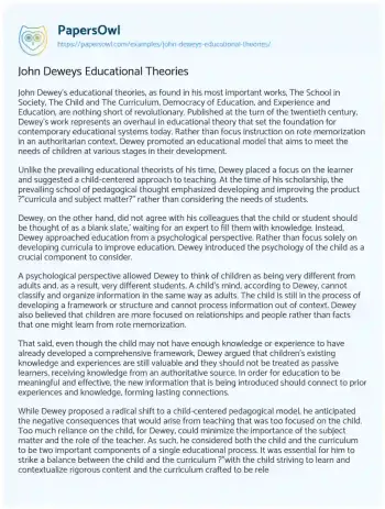 Essay on John Deweys Educational Theories