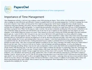 Essay on Importance of Time Management