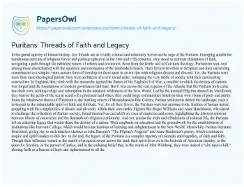 Essay on Puritans: Threads of Faith and Legacy