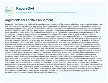 Essay on Arguments for Capital Punishment