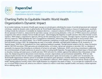 Essay on Charting Paths to Equitable Health: World Health Organization’s Dynamic Impact