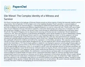 Essay on Elie Wiesel: the Complex Identity of a Witness and Survivor