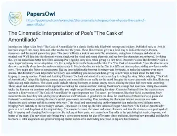 Essay on The Cinematic Interpretation of Poe’s “The Cask of Amontillado”