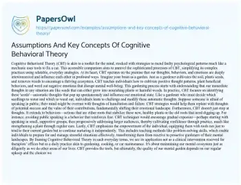 Essay on Assumptions and Key Concepts of Cognitive Behavioral Theory